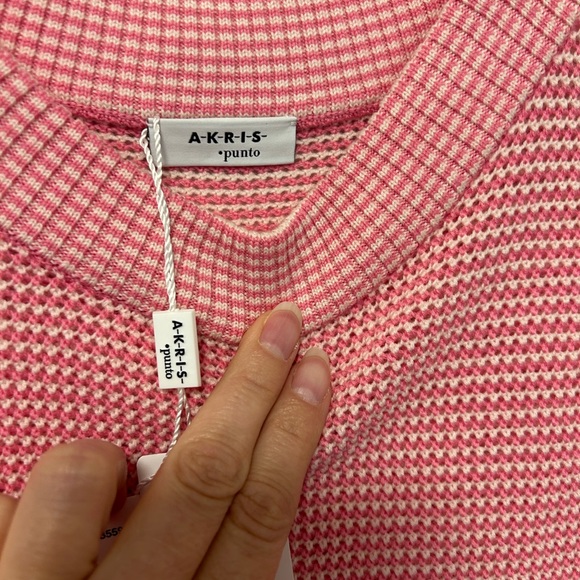 BNWT-Akris Punto-short sleeve sweater-white/pink 100% wool - Picture 3 of 6